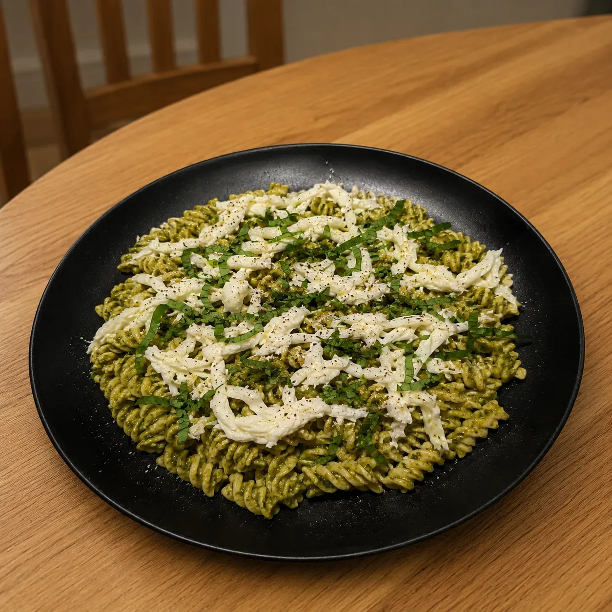 pisztáciapesztós fusilli mozzarellával