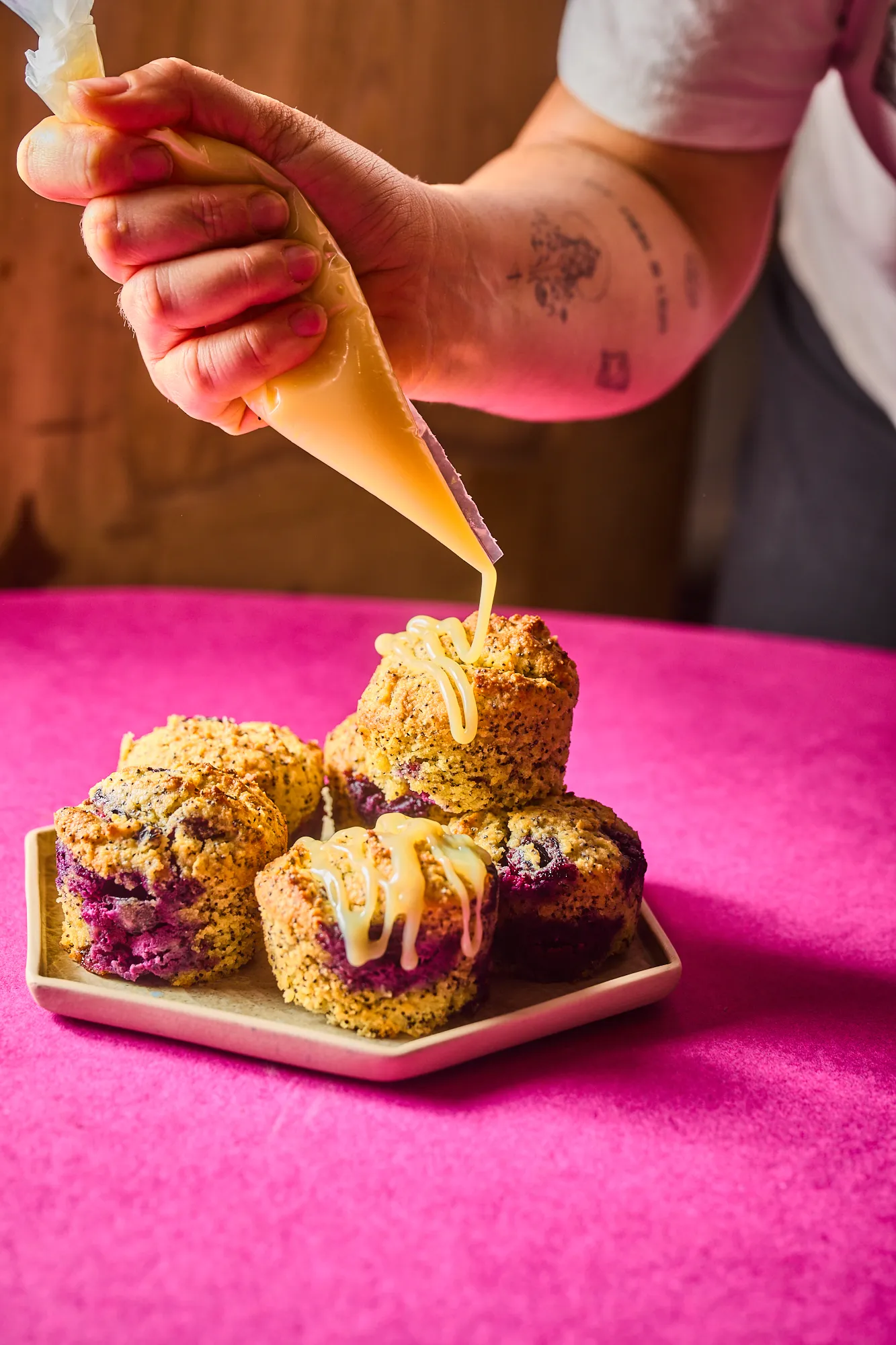 Gluténmentes muffin áfonyával és narancsmázzal