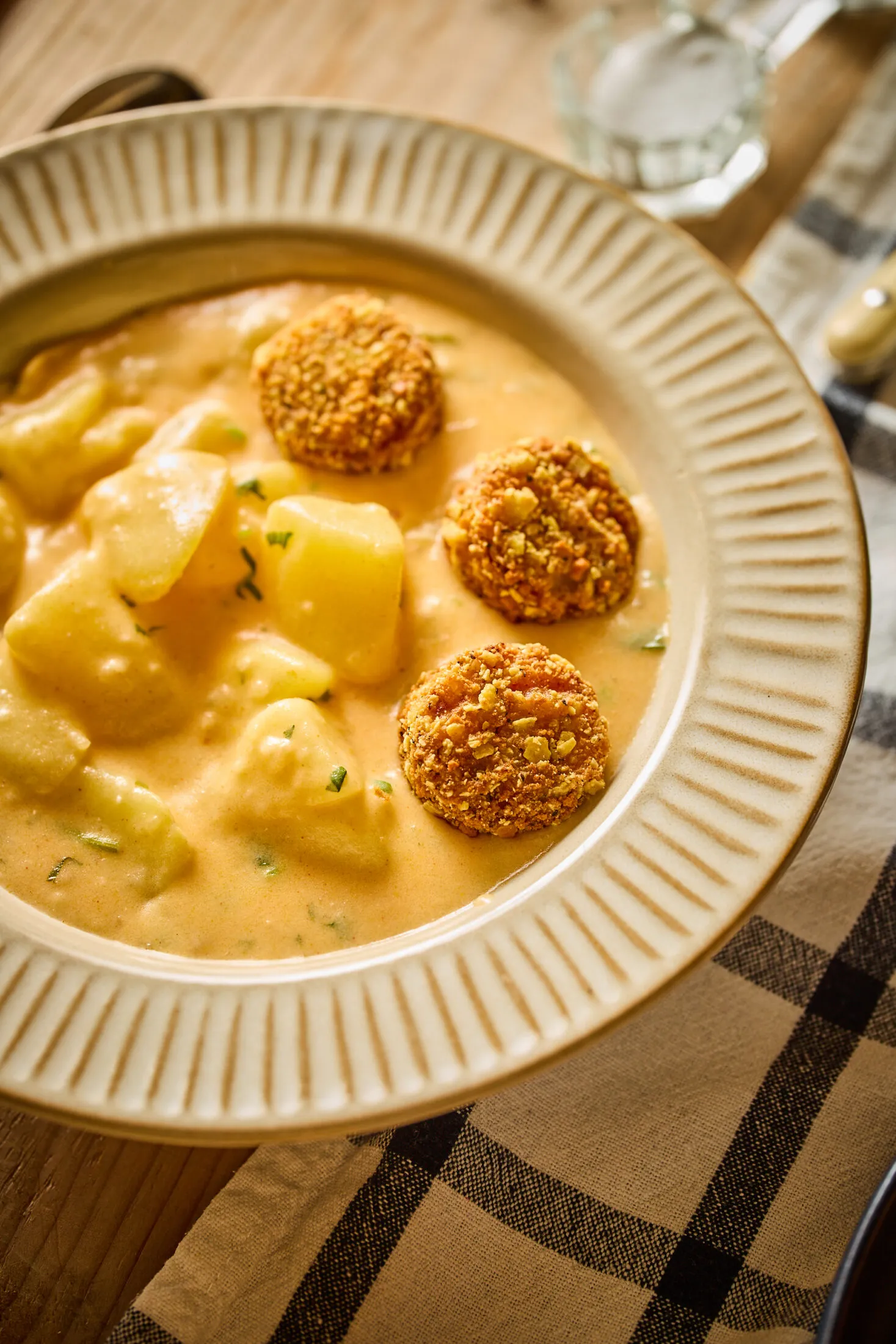 Korianderes krumplifőzelék veggie falatkákkal