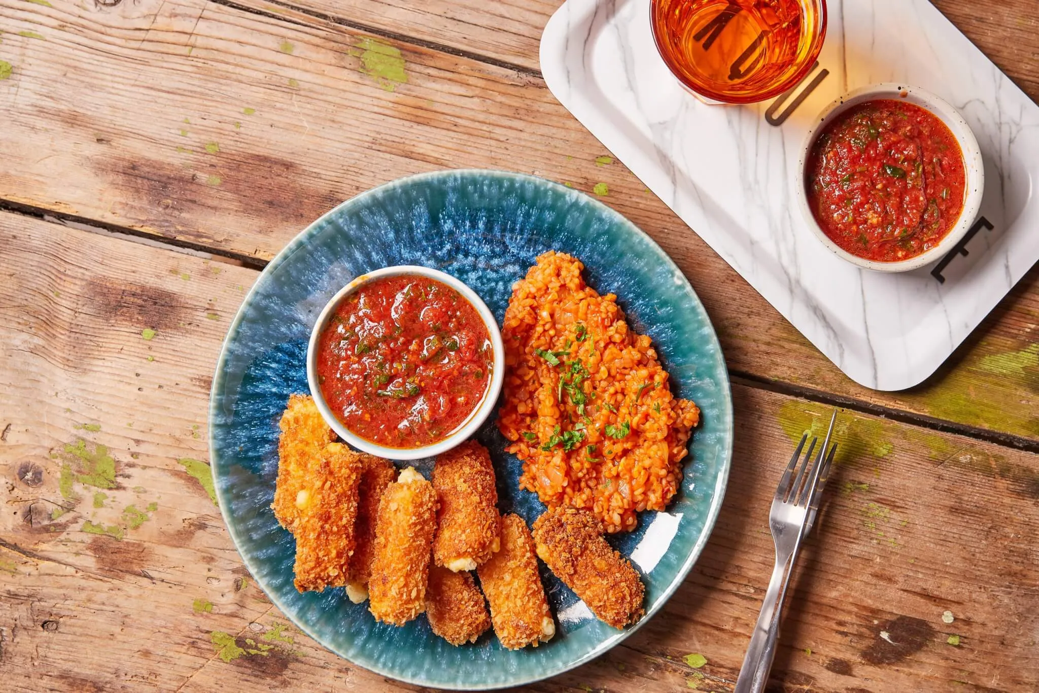 Rántott halloumi török rizzsel