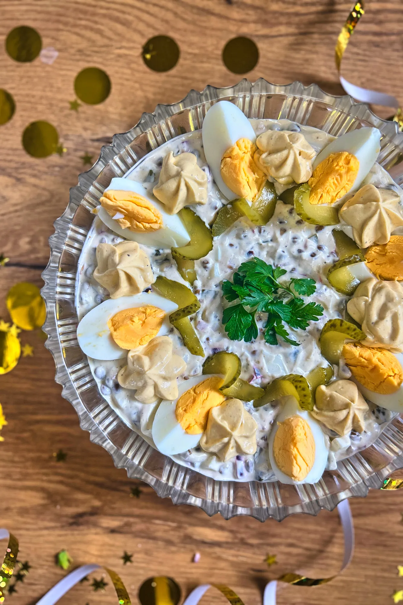 Majonézes lencsesaláta főtt tojással