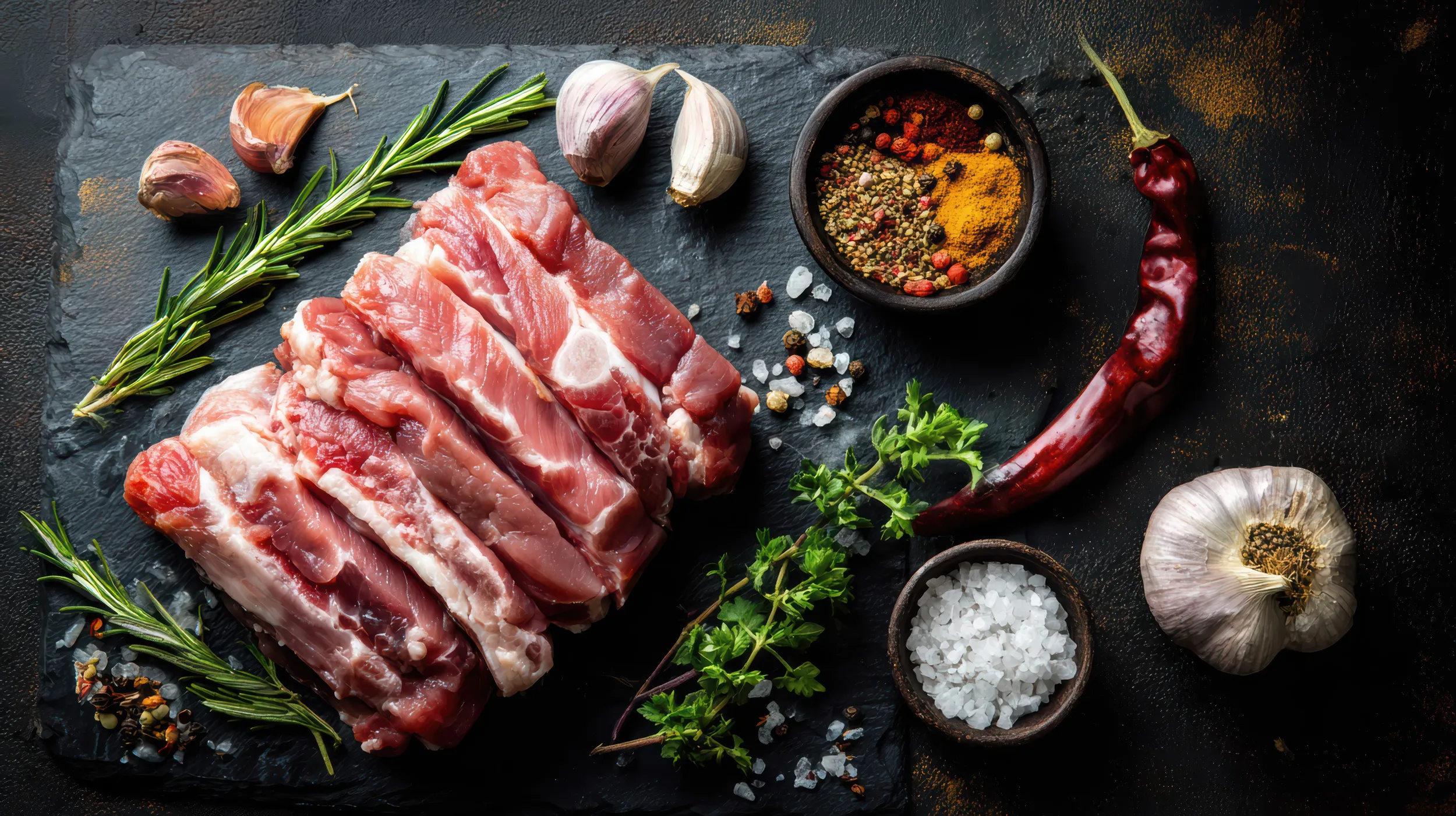 raw-pork-ribs-with-aromatic-herbs-spices-dark-stone
