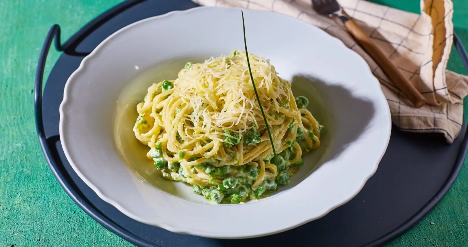 Ricottás-zöldborsós spagetti trappistával